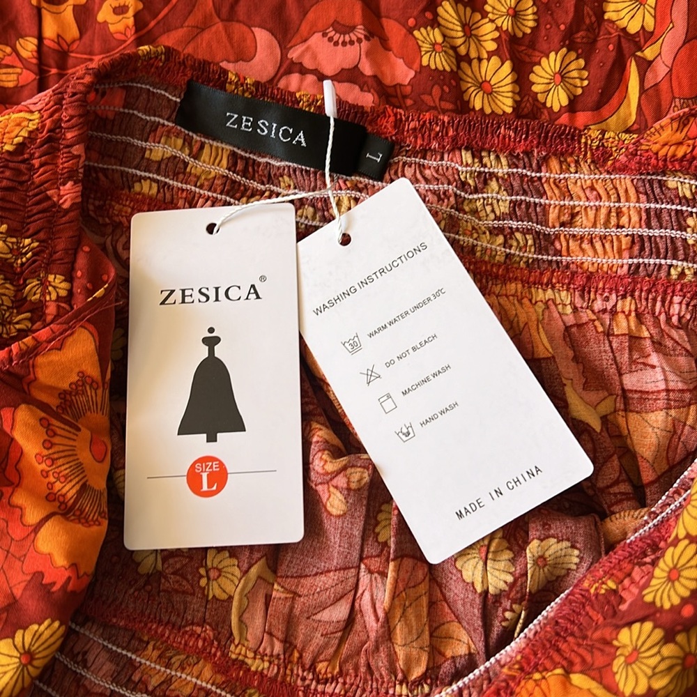 ZESICA Crossover Halter Neck Sleeveless Cut Out Backless Orangerust Floral Maxi - Picture 4 of 9